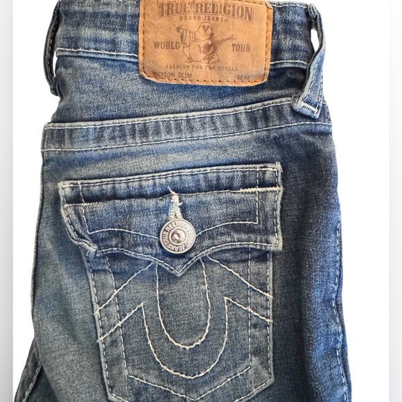 True Religion girls button logo pocket distressed washed denim stretch jeans 10 - Picture 5 of 8